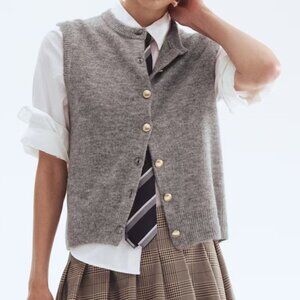 H&M Fine-Knit Vest Gray Melange Gold Buttons M